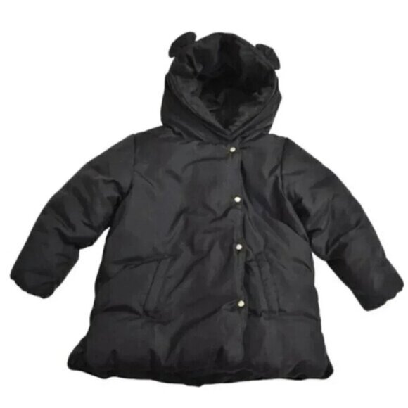 Zara Down Black Puffer Jacket Snap Button Kids Size 4-5 - Picture 1 of 7